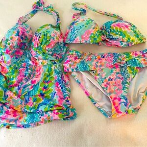 Lilly Tankini Top Sz10, Bottom Sz8, Bandeau Top Sz12. EUC Neon Catch the Wave